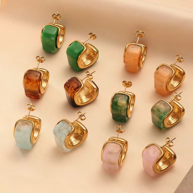 Chunky Marble Hoops (Green, Amber, Blue, Pink, Orange)