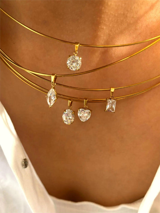 Crystal Charm Wire Choker Set
