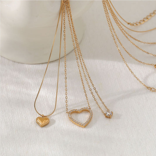 Triple Heart Layered Neclace Set