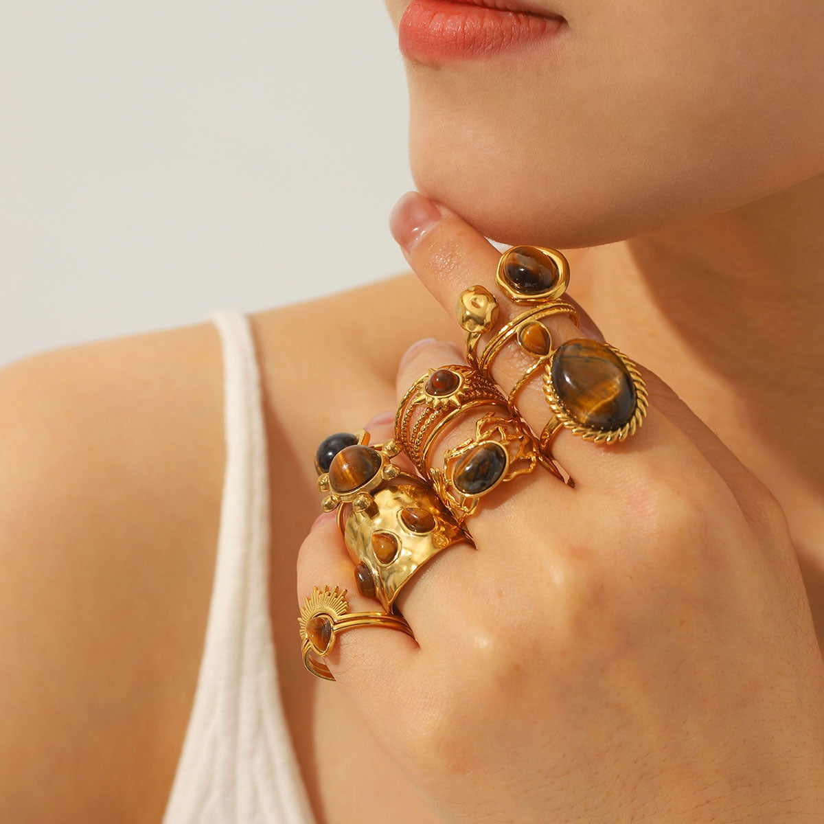 Golden Aura Statement Ring Set