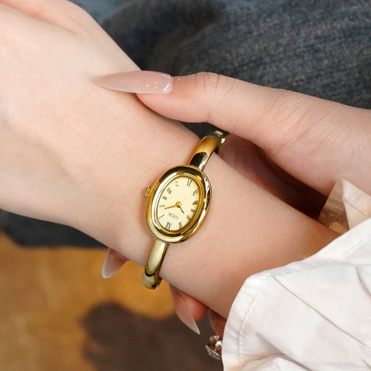 Seraphina Oval Bangle Watch (Gold Dial)
