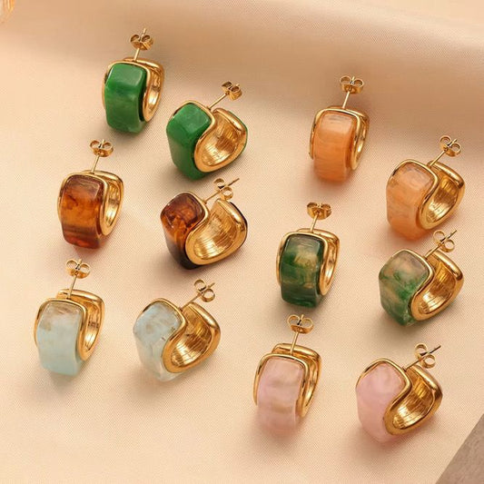 Chunky Marble Hoops (Green, Amber, Blue, Pink, Orange)