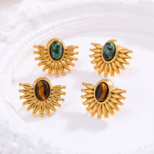 Sunburst Gemstone Studs – Available in Green & Tiger Eye