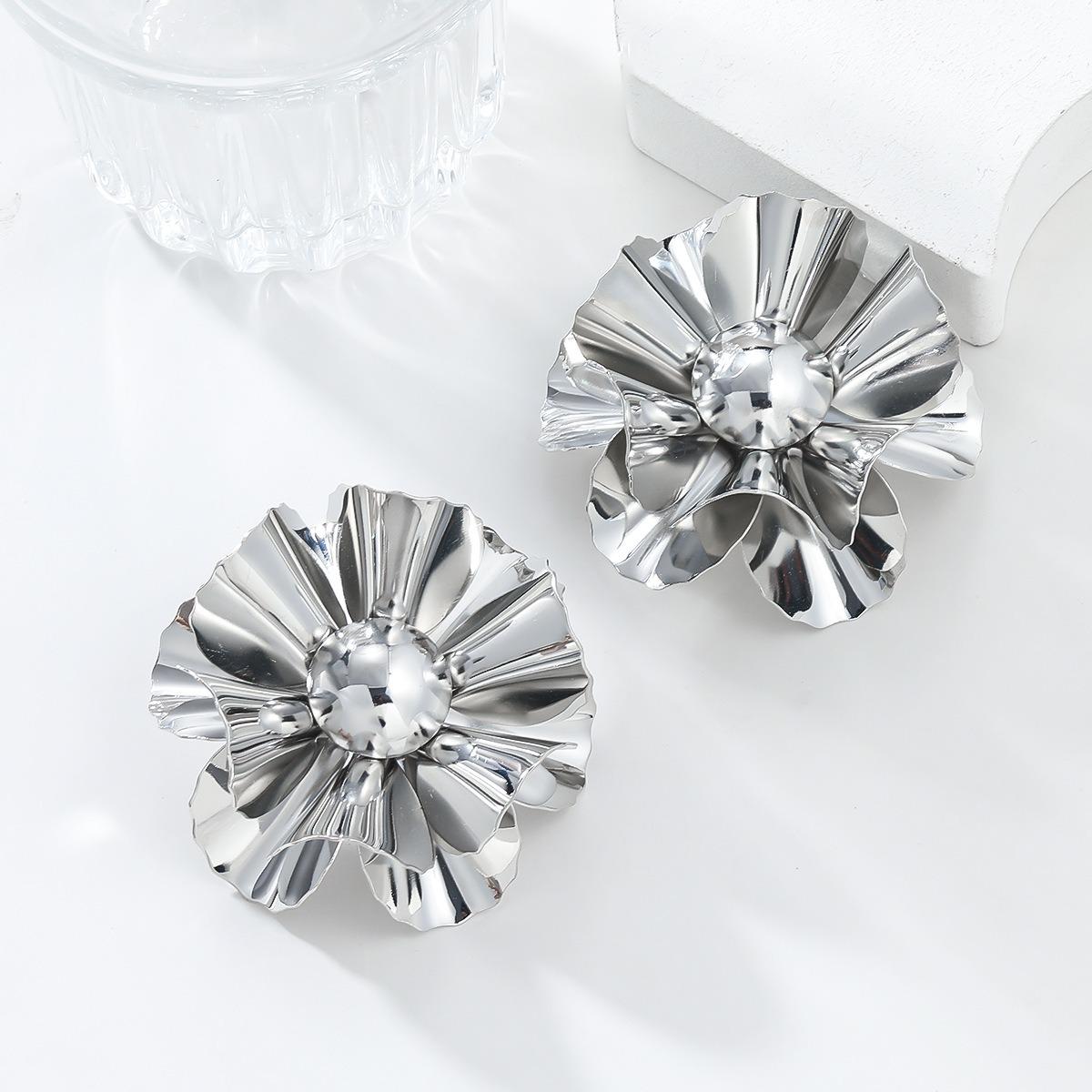 Silver Bloom Statement Earrings (large silver floral)