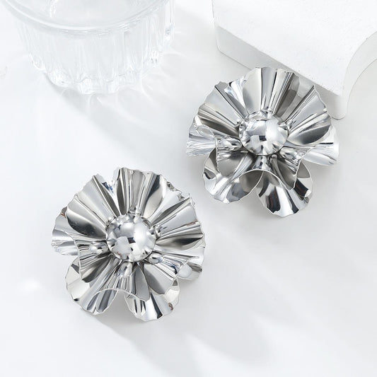 Silver Bloom Statement Earrings (large silver floral)