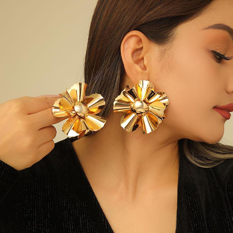 Golden Bloom Statement Earrings (large gold floral)