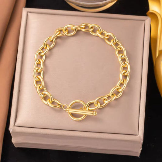 Gold Chain Link Necklace - Thick gold chain with front toggle clasp