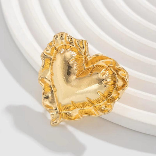 Puffy Heart Brooch - Metallic gold brooch shaped like a puffy heart balloon